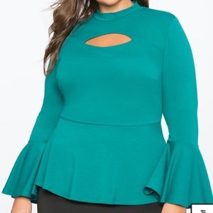 Eloquii Tops - Flare Sleeve Cutout Peplum Top (Green) Eloquii Tops - Flare Sleeve Cutout Peplum Top (Green)